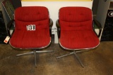 Red & Black Knoll Swivel Chairs, Mid-Century Mod.