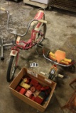 Box Lot Toys, Banana Seat Bike & AMF Tricycle