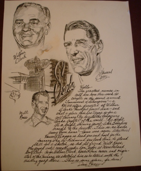 Picture, hand drawing of Wilber Clark in the tounament of champions 9.5 x 1