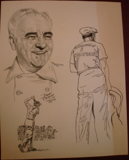 Hand sketch of Wilber Clark and golfer and caddie by Dave beronio, 1955 10.