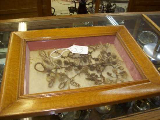 Framed Hair Art Display 1800's