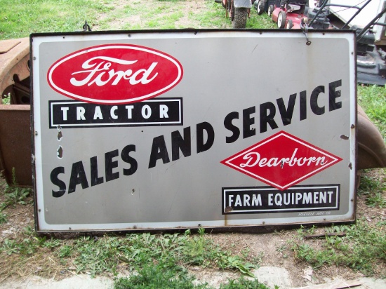 Ford Dearborn Tractor dealership porcelain sign with frame. 5ft. x 37" one sided