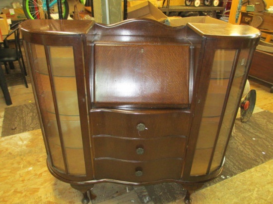 Antique Oak Secretary - Curved Glass and 6 Shelves - 44x48x14 -> Will not be Shipped! <- con 467