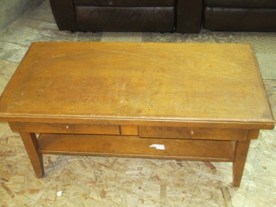 2 Drawer Coffee Table with Bottom Shelf - Missing Knobs -> Will not be Shipped! <- con 9