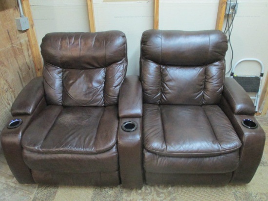 Leather Double Recliner - Electric with LED Cup Holder - Works -> Will not be Shipped! <- con 505