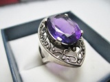 .925 Silver and Amethyst Ring - Size 7 - con 9