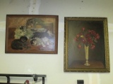 Two Old Paintings Rose and Kittens -> Will not be Shipped! <- con 572