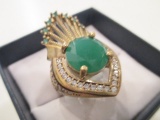 Large Sterling  Silver and Emerald Ring - Size 7.75 - con 583