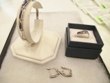 .925 Silver Bracelet, Earrings and Ring - Size 6.75 - con 757