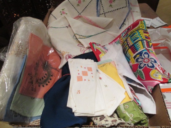 Box of Old Linens and Fabrics - con 597