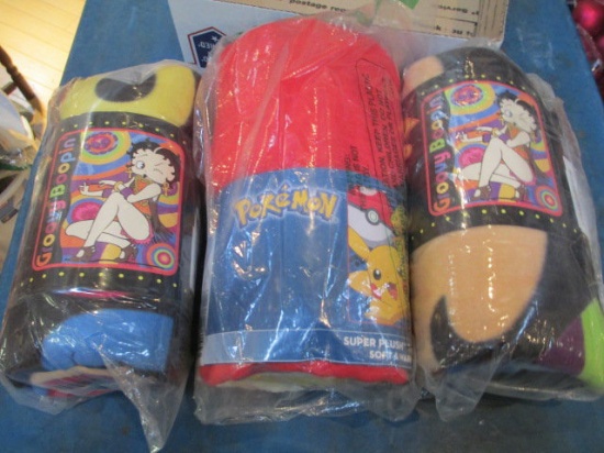 2 Pokemon and Betty Boop Lap Blankets New con  601