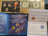 Presidential Coin Set, Washington Mint Mark sets, and 1957 Blue Seal Dollar Silver Cert  con 346