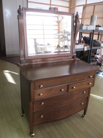 Antique Oak 5 drawer Dresser with Mirror Will Not Be Shipped  con 606