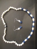 7-8mm White Akoya Pearl Necklace and earrings Set con 346