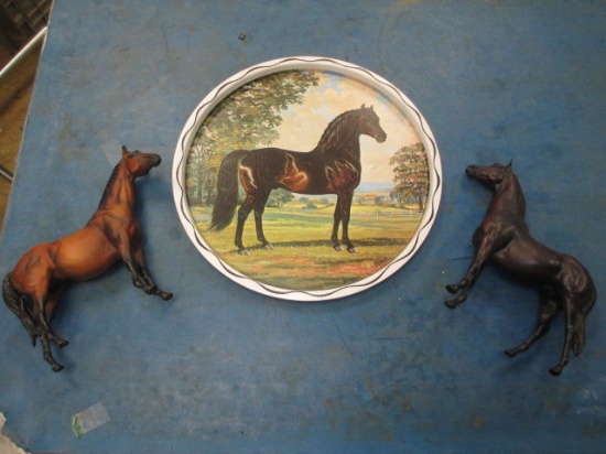 Two Bryer Horses and Horse Serving Tray- con 12