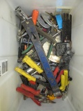 Tote of misc tools prybars, tin snips, Clamps and more No Shipping con 595
