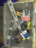 tote of Tools, Saw Blades, Level, Clock, Pumps and more No Shipping con 595