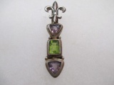 Sterling Silver Pendant - Purple amethyst and green Amethyst - con 583
