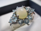 Sterling Silver Ring with London Blue Topaz with Moon Stone - Size 9 - con 583