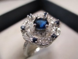 Sterling Silver Ring with White Sapphires and Blue Sapphires - Size 5.75 - con 583