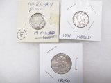 1964-D Washington Quarter, 1941 and 42 Mecury Dime - con 596