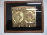 Framed Brass World Map 31x25 -> Will not be Shipped! <- con 757