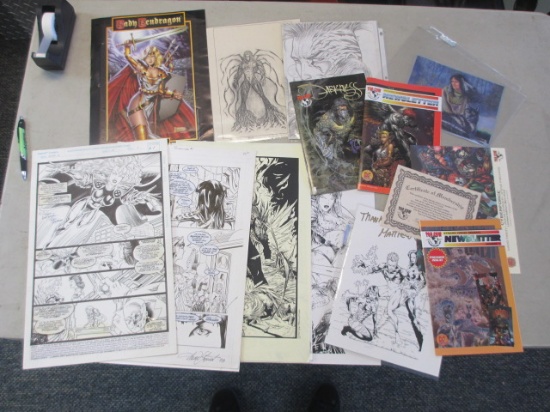 Flat full of Assorted signed comics and comic artwork - con 454