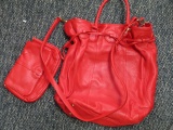 Isaac Mizrahilive Red Leather Purse and Handbag - con 757