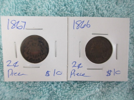 1866 and 67 Civil War Era Two Cent Piece- con 346