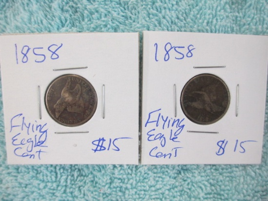 Two 1858 Flying Eagle Pennies - con 346