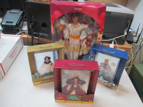 Three Barbie Ornaments and Aladin Doll - con 757