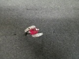 18k Gold Plate Ring - Size 6 - with Large Ruby and Diamonds - con 668