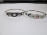 Sterling Silver Taxco Mexico Stone Inlay Hinged Bangle Bracelets - con 668