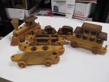 Eight Piece Large Handmade Wood Train Set with Cars - con 618