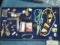 Tray of misc Jewelry, Pins, Lighter, Pocket Knife etc con 32