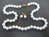 8mm White Aloya Shell  Necklace and Earring Set - con 346