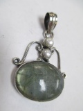 Antique .925 Silver Pendant with Moon Stone and Pearls - con 668