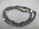 Men's Very Heavy .925 Silver Cube and Bead Necklace - 24