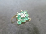 10k Yellow Gold, Emerald and Diamond Ring - con 696