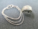 Sterling Silver Necklace and Sterling  Silver and Black Hills Gold Ring - 17