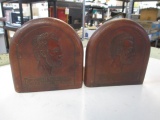 Antique Abe Lincoln Leather Bookends 4 1/2 inches tall con 672