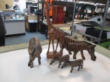 5 Vintage Carved Animals tallest 10 inches con 672