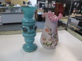 2 Antique painted Vases 10 inches tall Will Not Be Shipped con 672