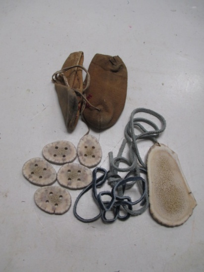 Vintage Leather Moccasins with Bone Necklace - con 672