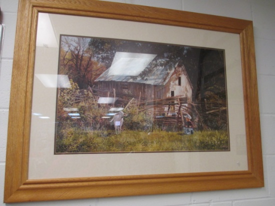 J Dudley Oak Frame Barn With Cow - 44x33 - Will not be shipped - con 593