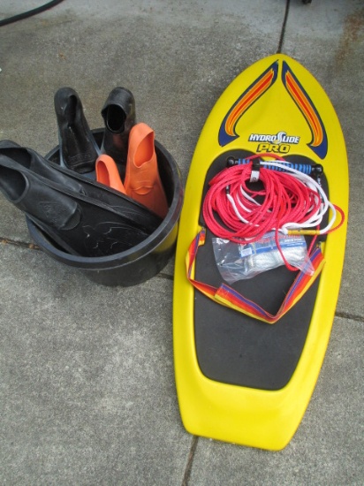 Hydro Slide Knee Board With Rope and 3 sets of Diving fins