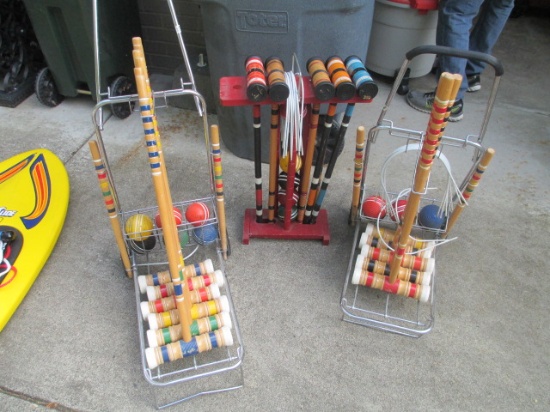 Three Croquet Sets with carts Like new
