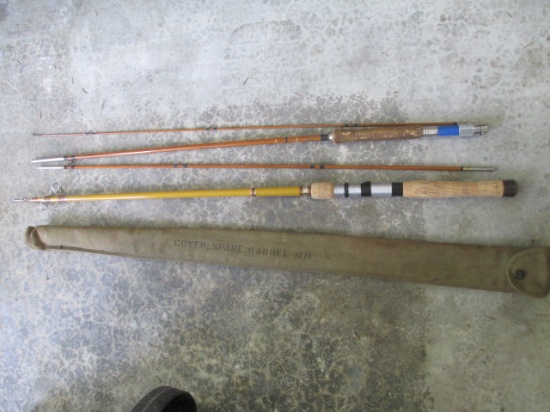 Custom Made Graphite Cork Handle Telescoping Fishing Rod w/Motague 3 pc Bamboo Fly Rod