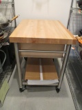 Kitchen Butcher Block Island on Wheels with Parchment Paper Cucina Americana