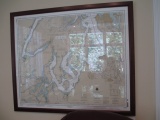 Framed Puget Sound Chart Map 45x37 inches